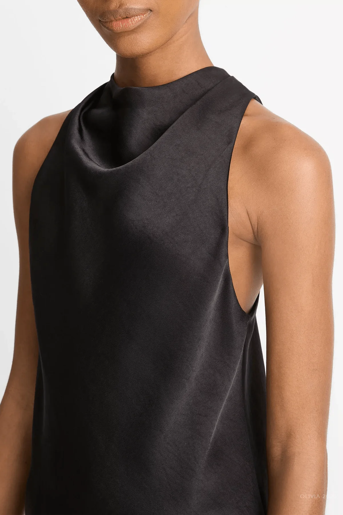 Satin Cowl-Neck Bias Top in Black - Image 4