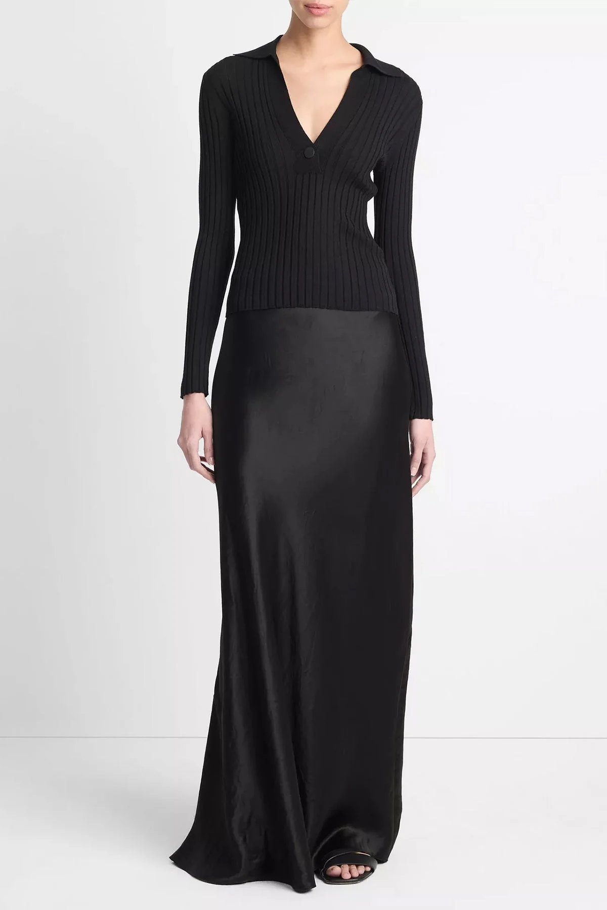 Satin Maxi Skirt in Black - Image 2