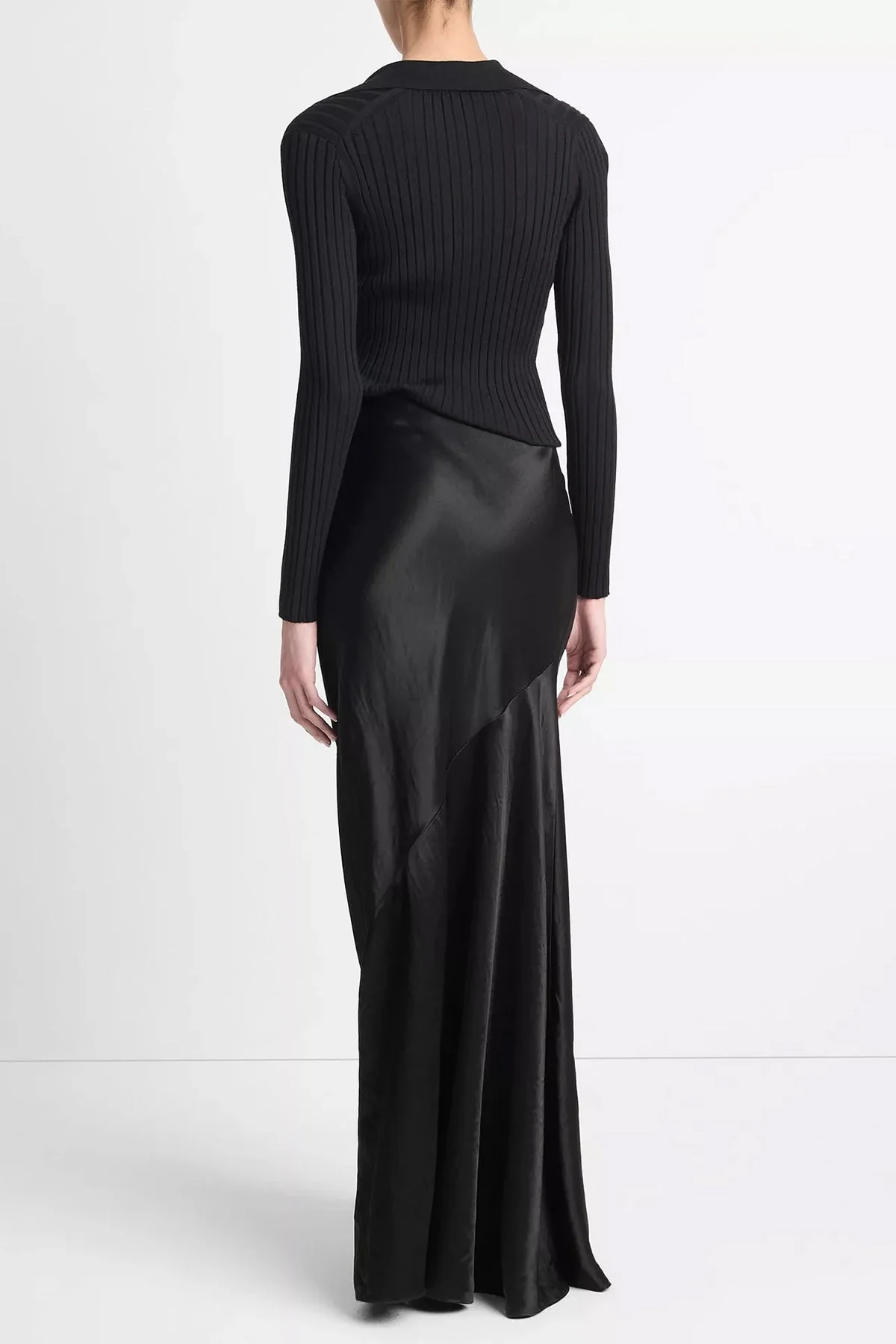 Satin Maxi Skirt in Black - Image 3