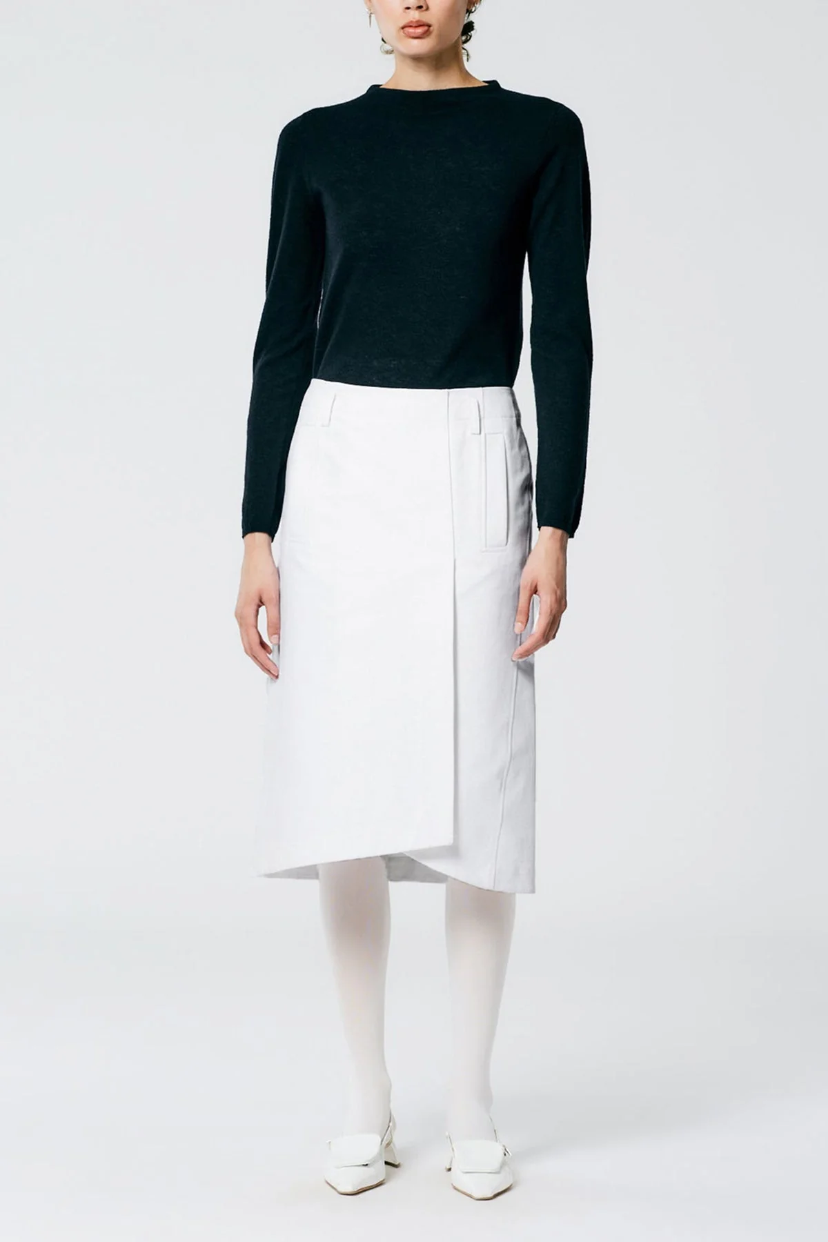 Sculpted Cotton Pitched Skirt in White
