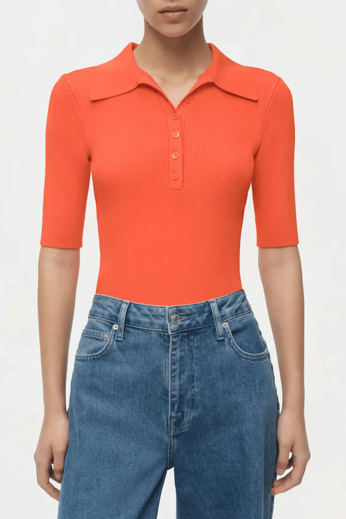 Secily Knit Polo in Lobster - Image 2