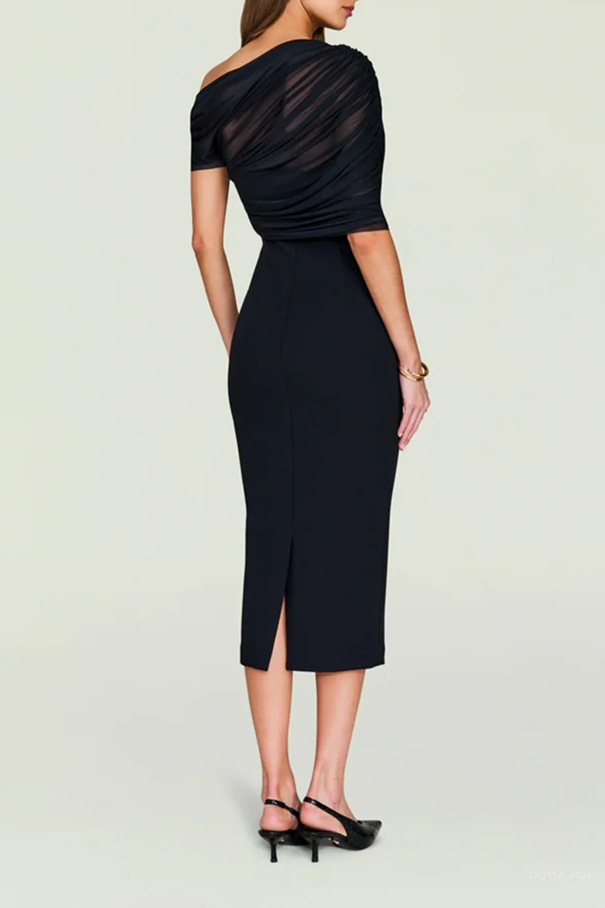 Selma Midi Crepe Dress in Black - Image 3