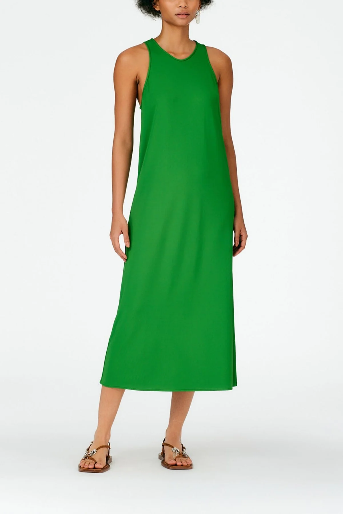 Serpentine Jersey Tank Dress in Leaf Green - Image 2