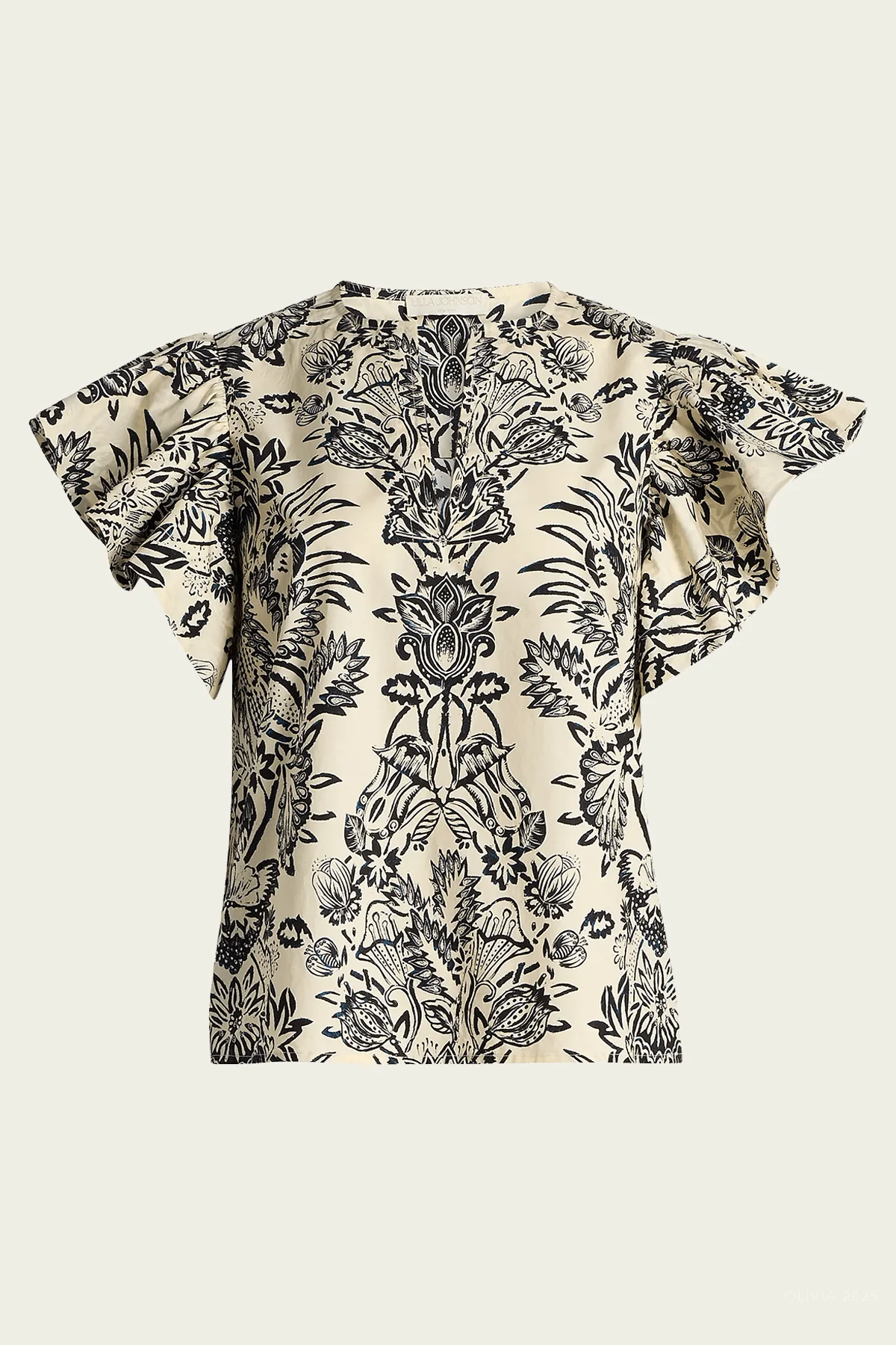 Severine Flutter Sleeve Top in Ivory Flora