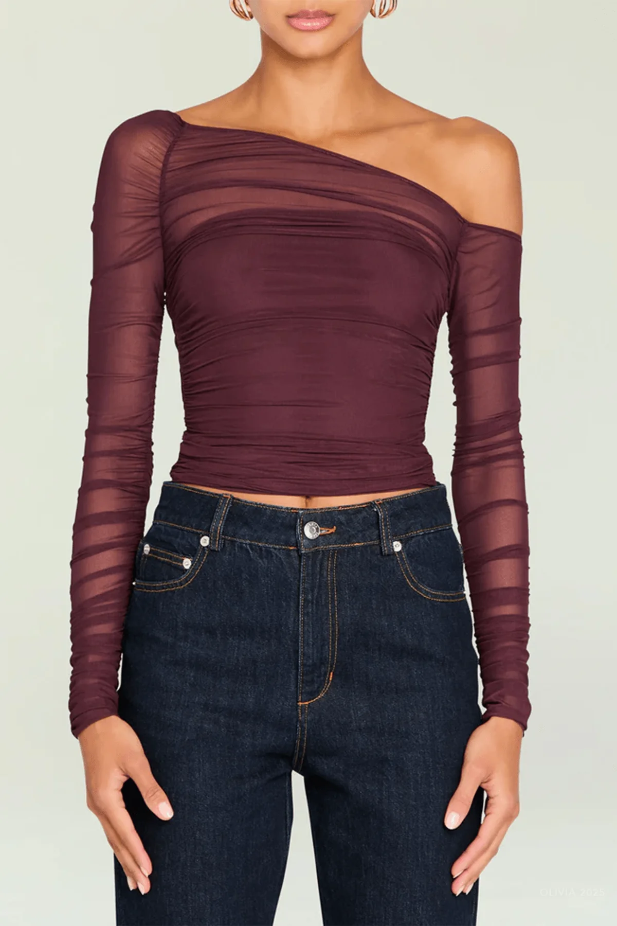 Shauna Mesh Top in Merlot - Image 2