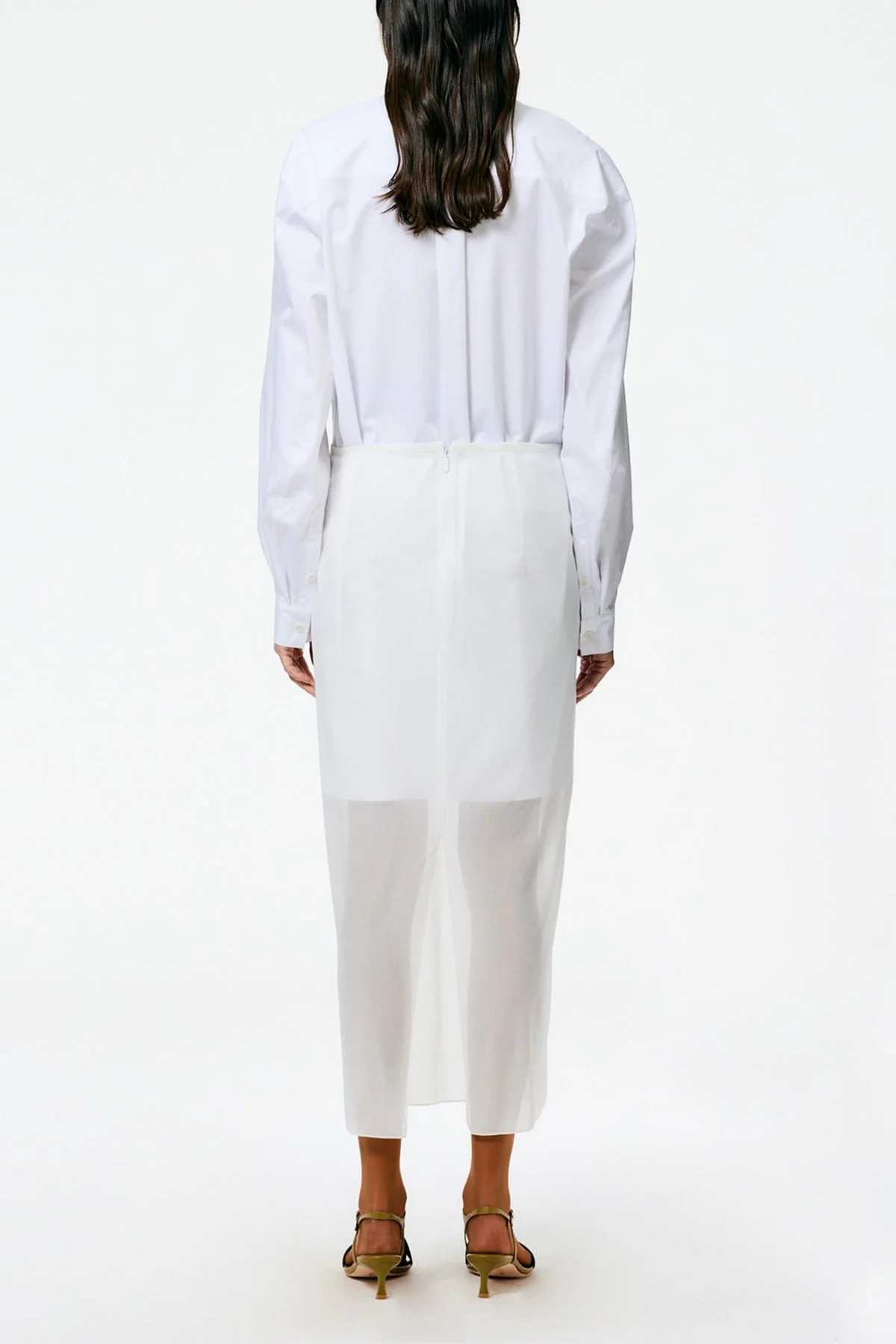 Sheer Gauze Maxi Pencil Skirt in White - Image 3