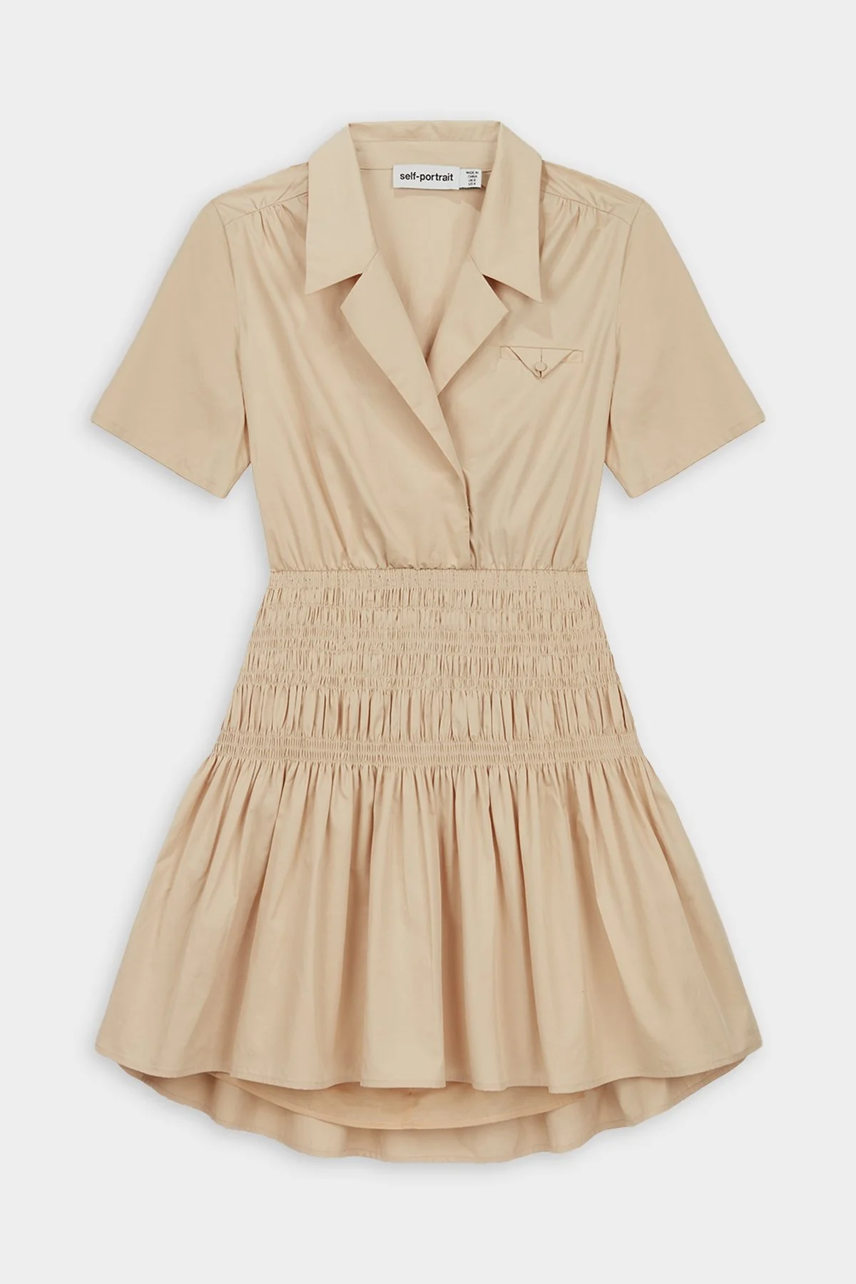 Shirred Cotton Mini Dress in Frosted Almond