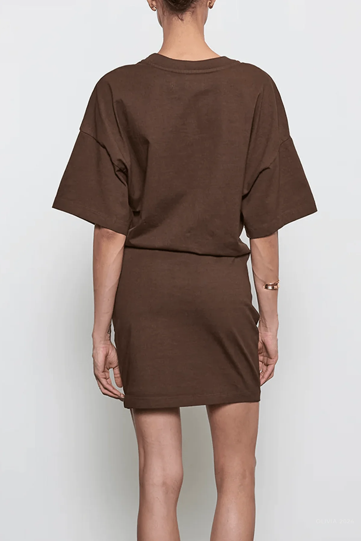 Short-Sleeve Supima Curve Mini Dress in Chocolate - Image 3