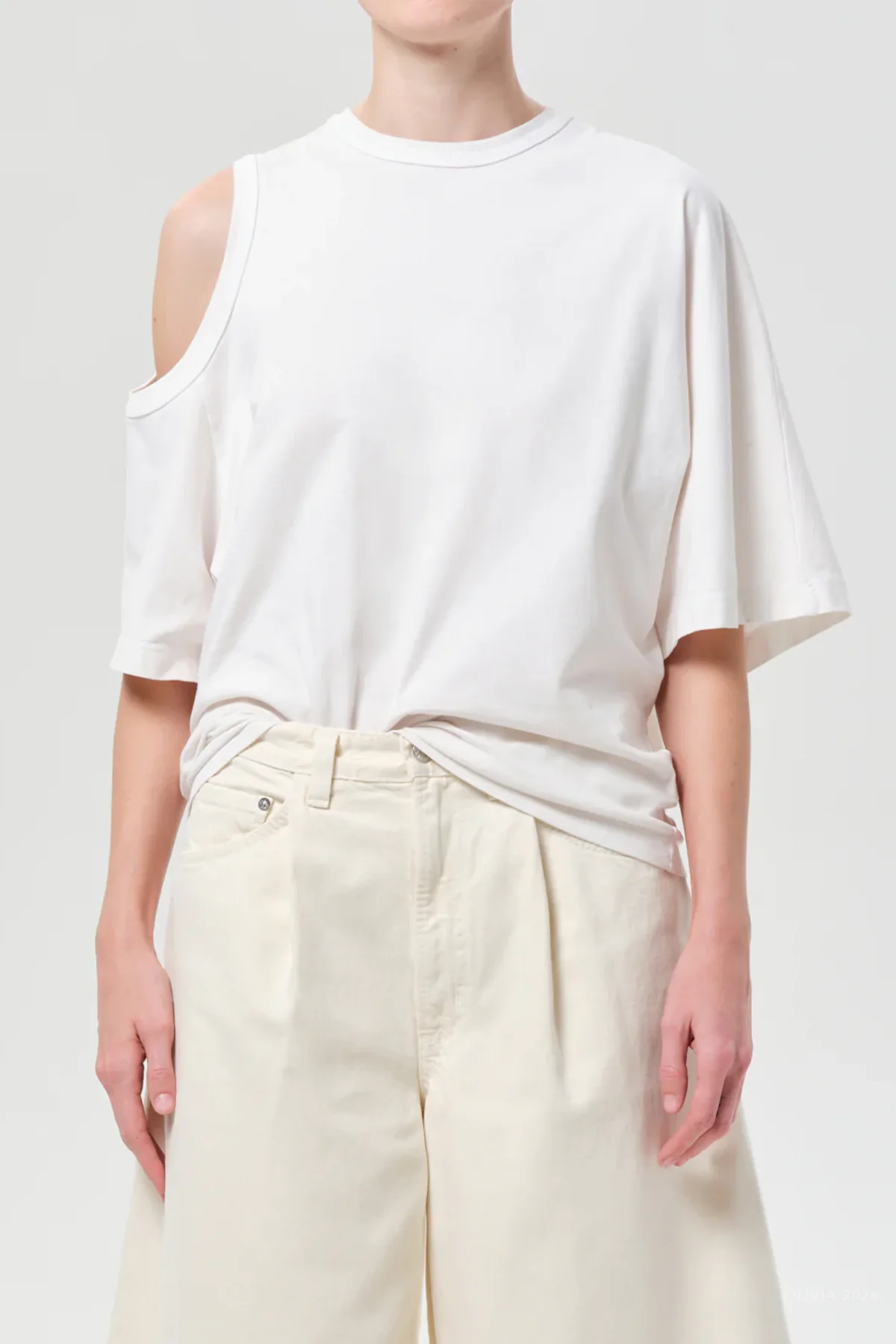 Shoulder Cut-Out T-Shirt in White Ash - Image 2