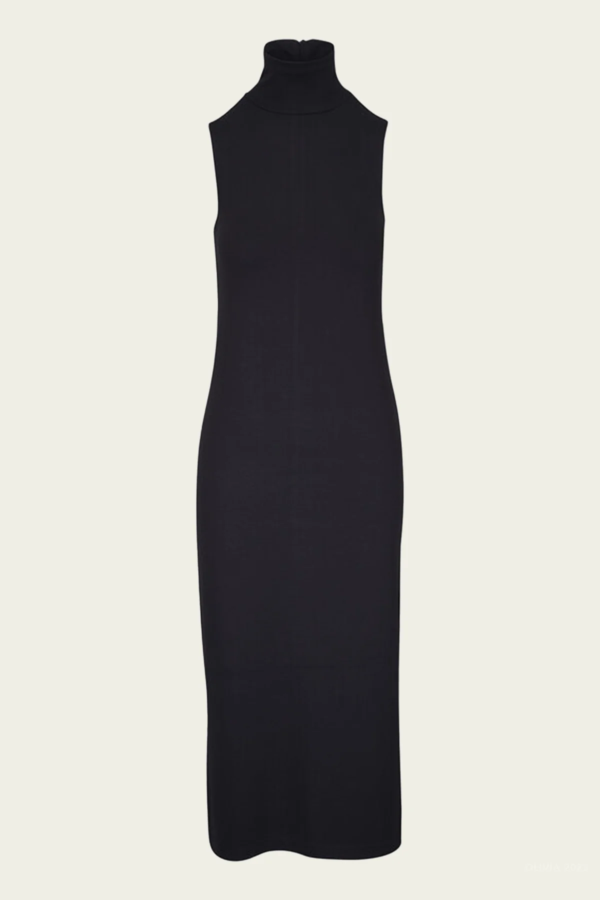 Side-Slit Sleeveless Turtleneck Dress in Black