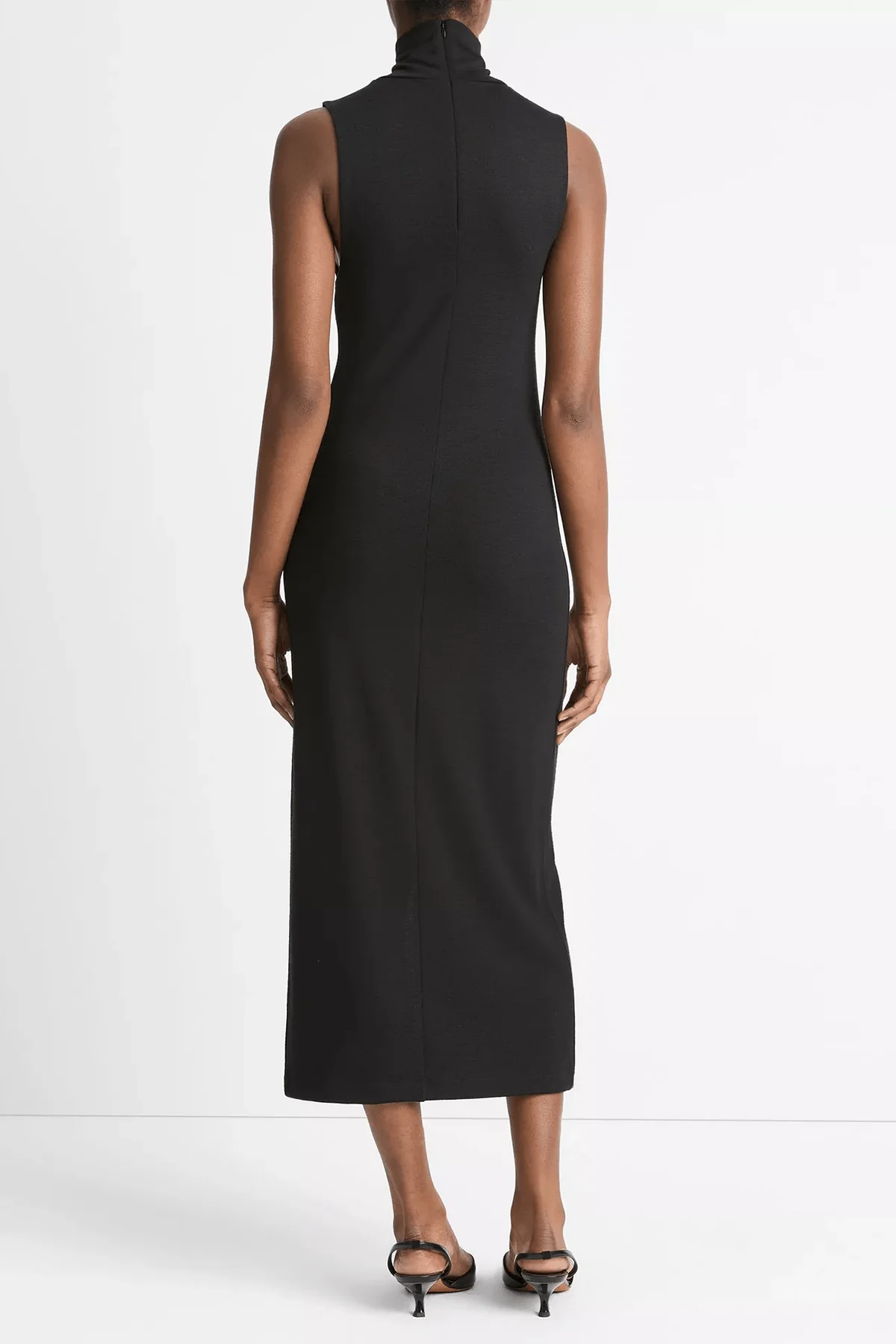 Side-Slit Sleeveless Turtleneck Dress in Black - Image 3