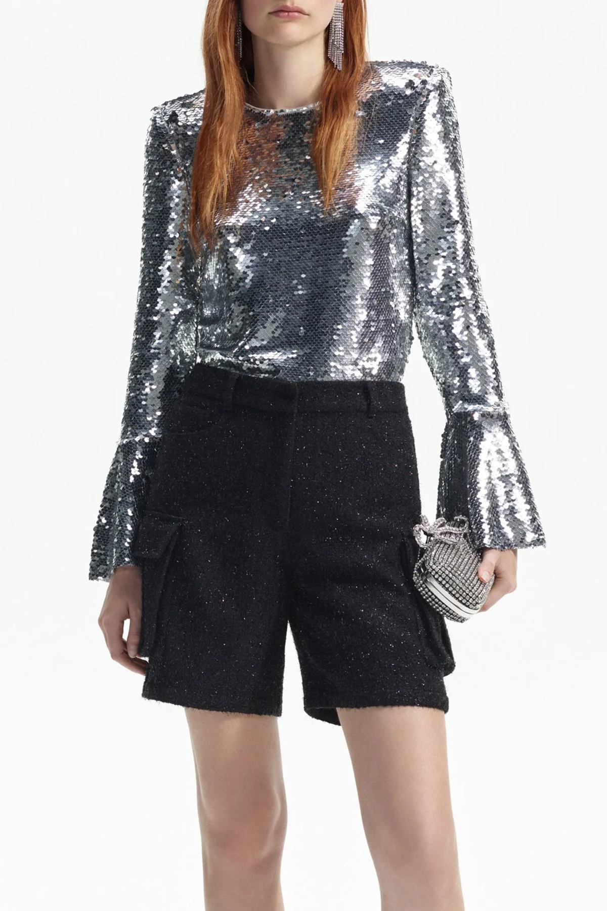 Silver Sequin Flared Sleeve Top - Image 2
