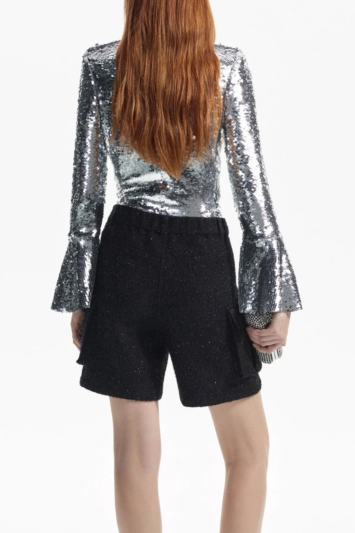 Silver Sequin Flared Sleeve Top - Image 3