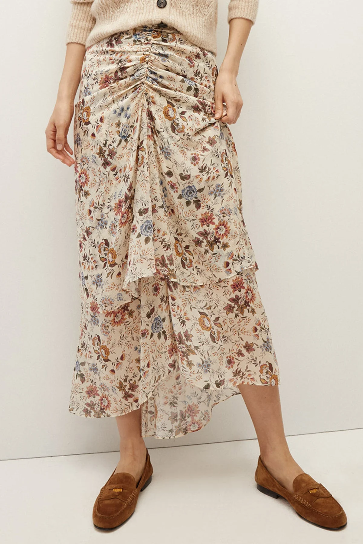 Sira Floral Silk-Georgette Skirt in Ecru Multi - Image 2