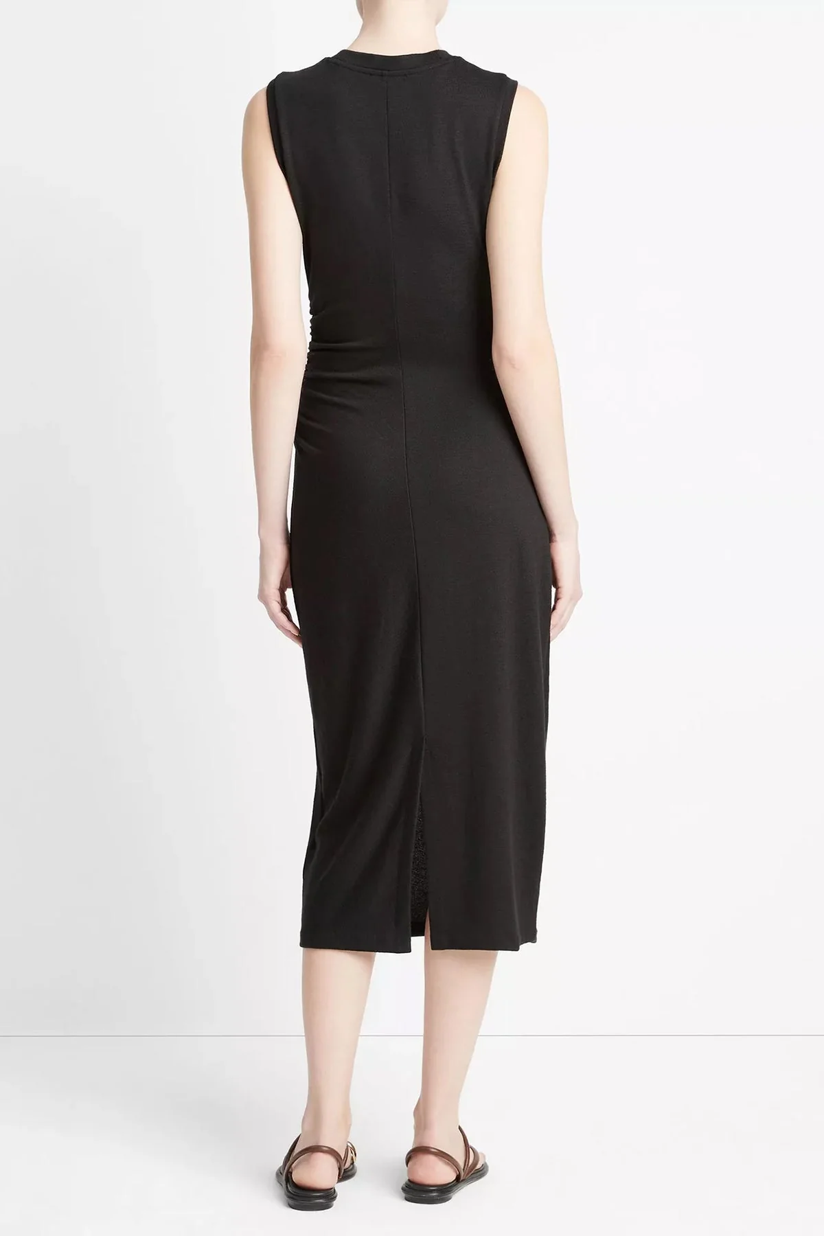 Sleeveless Gathered-Waist Dress in Black - Image 2