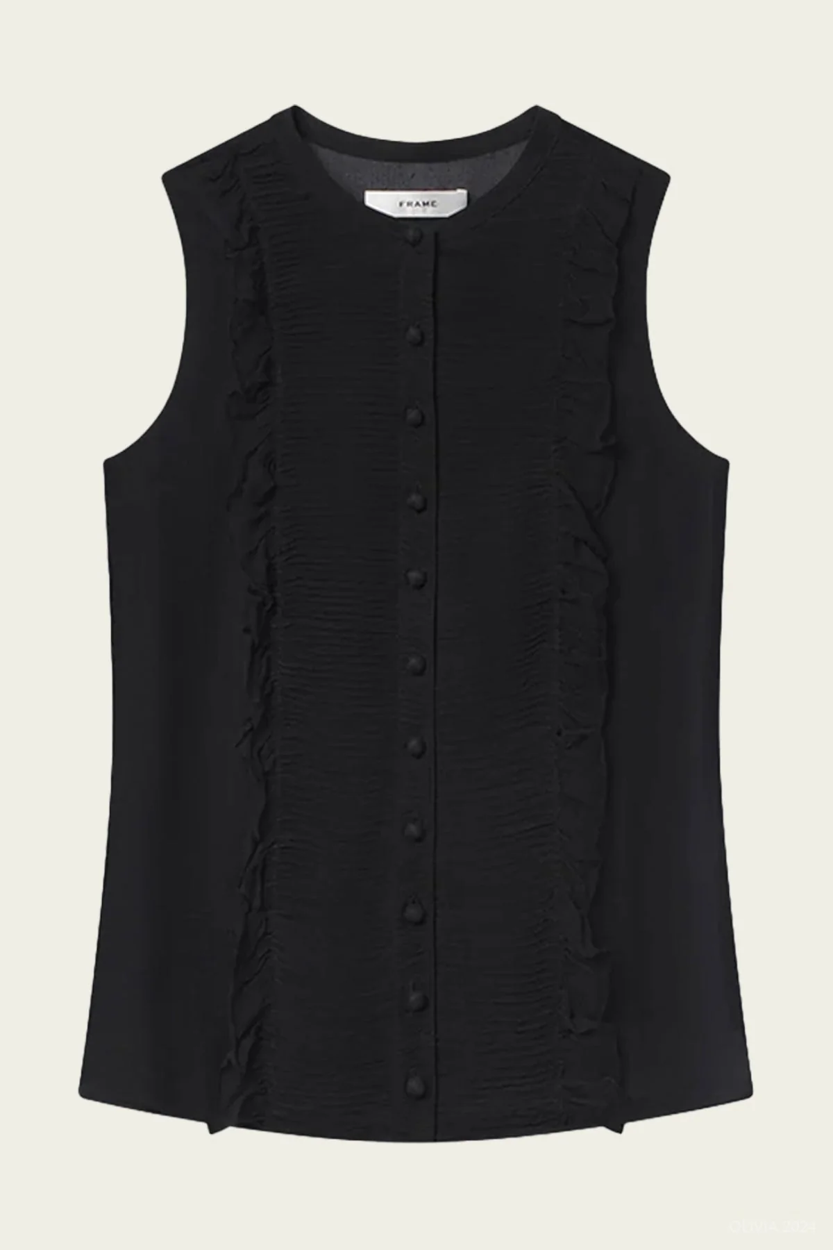 Sleeveless Ruffle Trim Blouse in Black