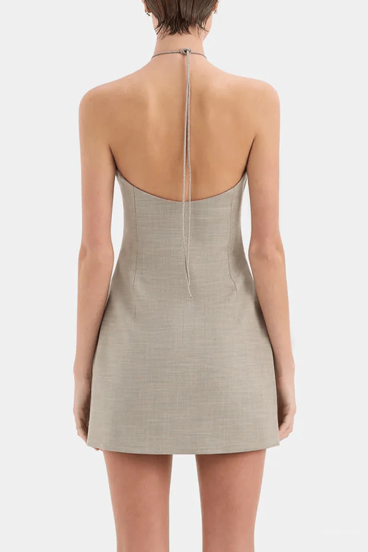 Solene Halter Mini Dress in Grey Marle - Image 3