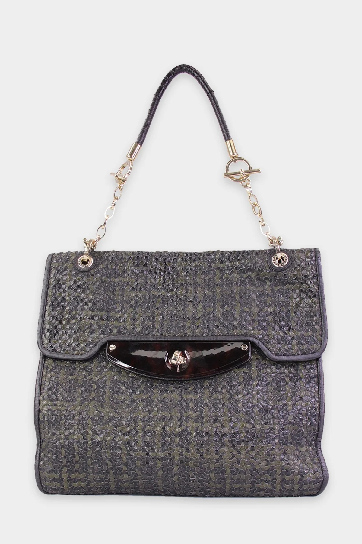 Stella McCartney Green & Black Leather Braided Handbag