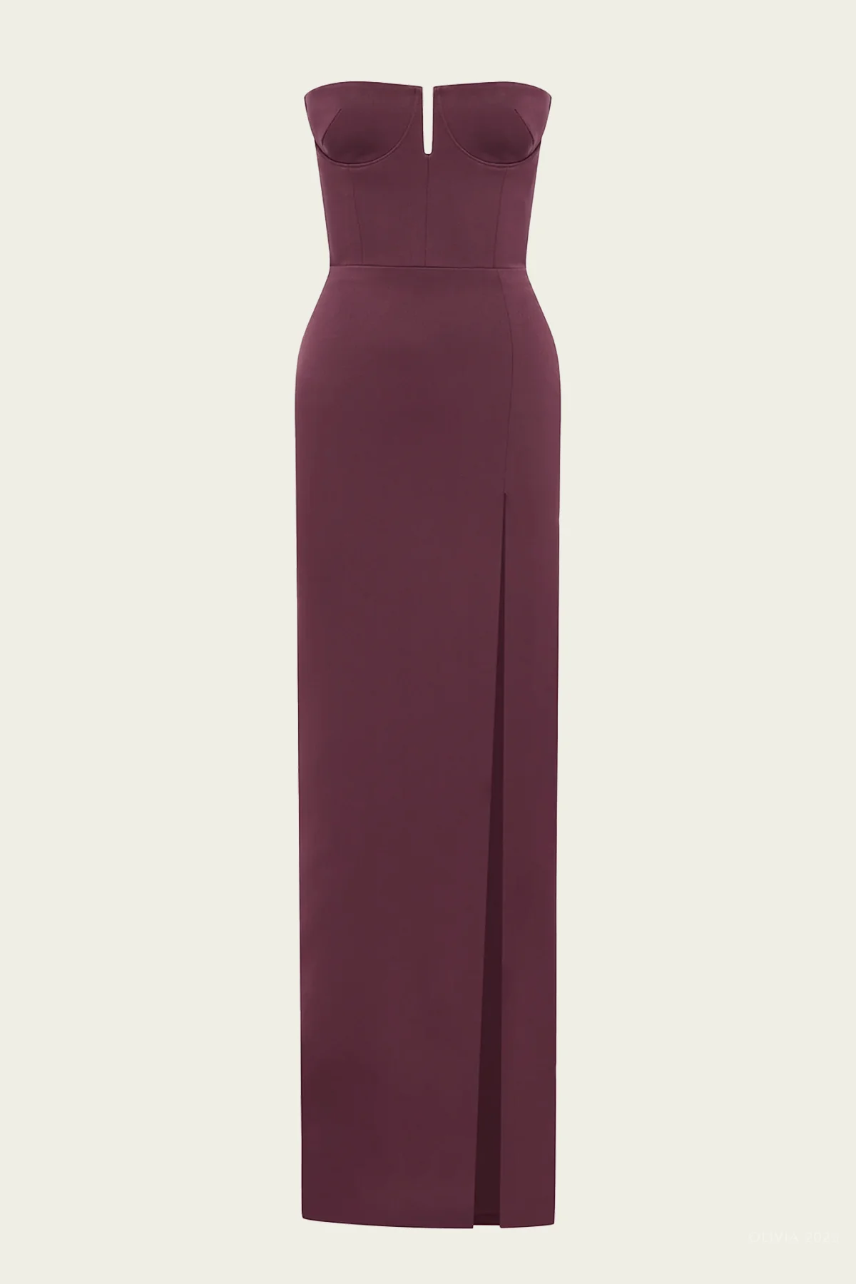 Strapless Cup Column Satin Crepe in Plum