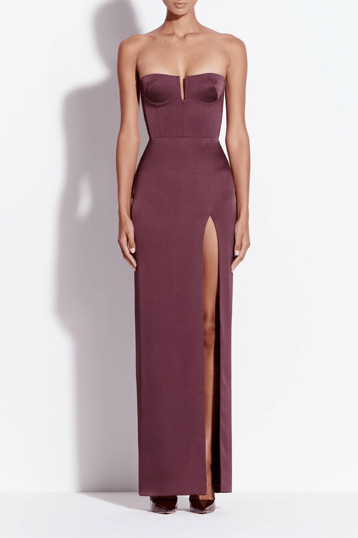 Strapless Cup Column Satin Crepe in Plum - Image 2