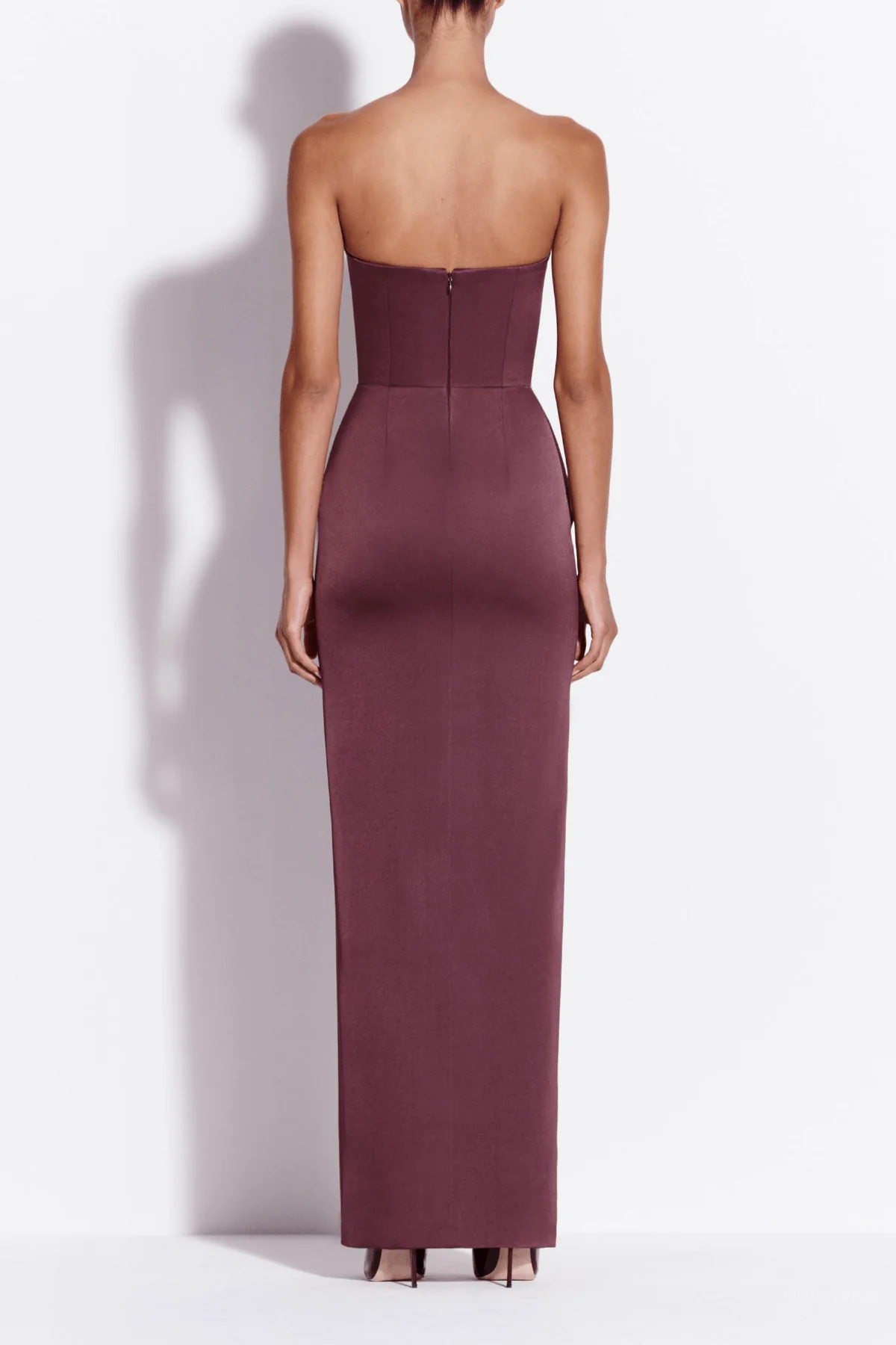 Strapless Cup Column Satin Crepe in Plum - Image 3