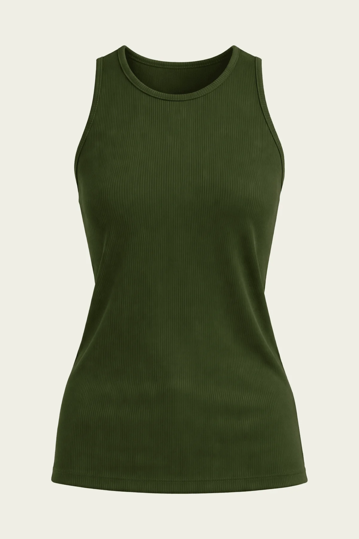Stretch Luxe Ribbed Tank Top in Dark Moss