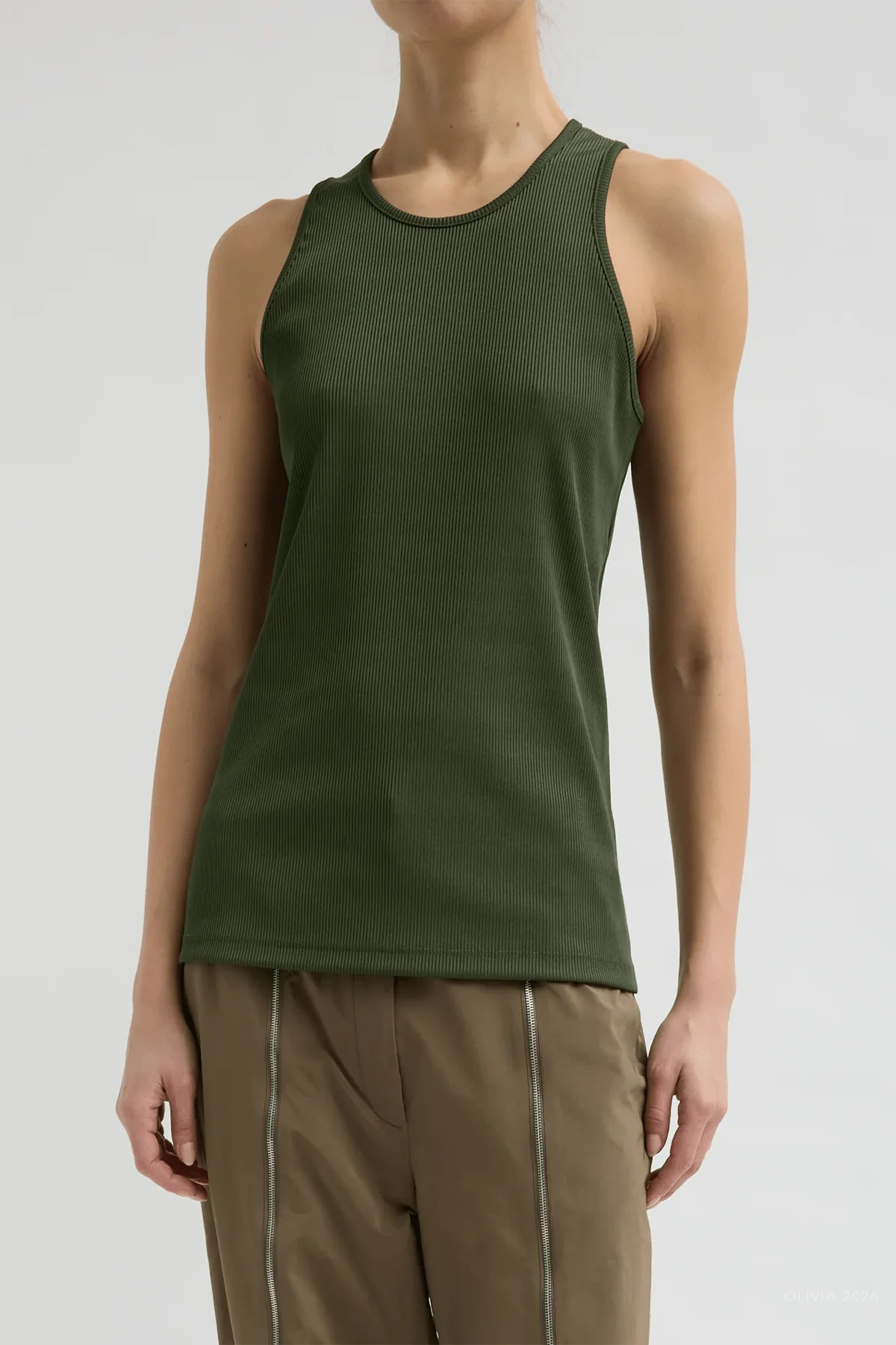 Stretch Luxe Ribbed Tank Top in Dark Moss - Image 2