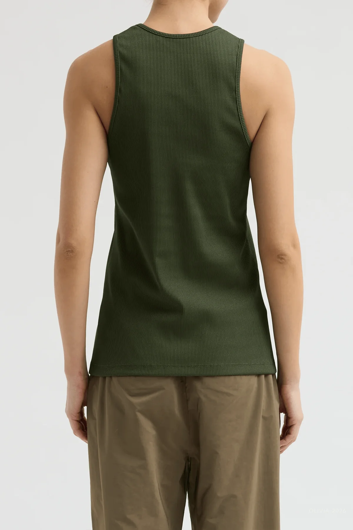 Stretch Luxe Ribbed Tank Top in Dark Moss - Image 3