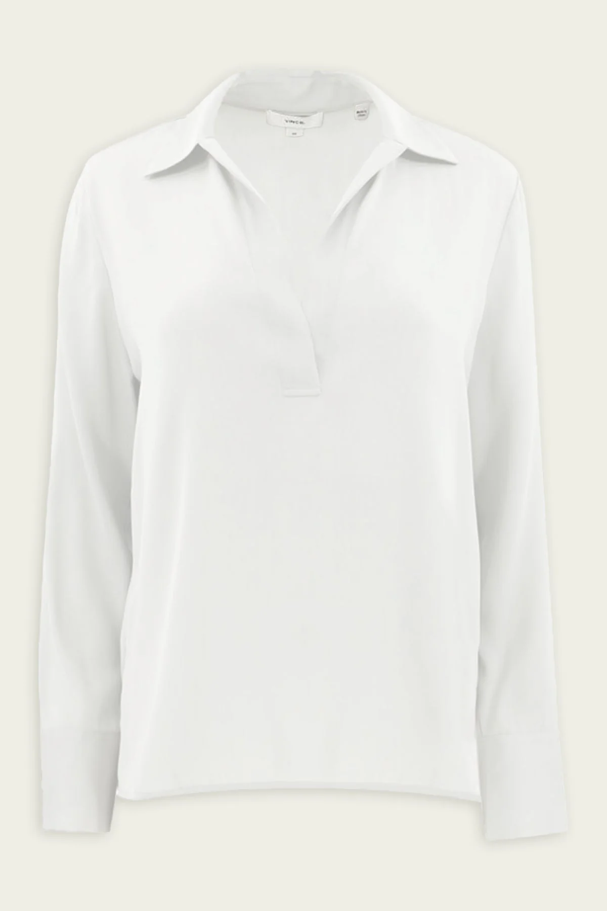 Stretch-Silk Long-Sleeve Polo Blouse in Off-White