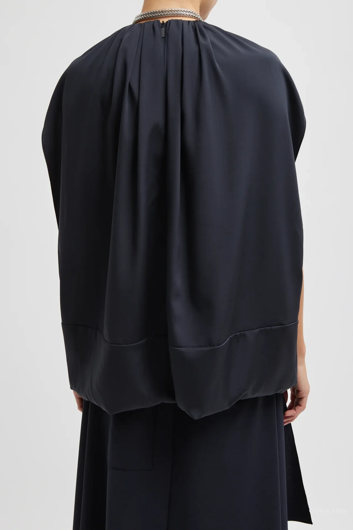 Stretch Silk Nylon Cape Top in Dark Navy - Image 2
