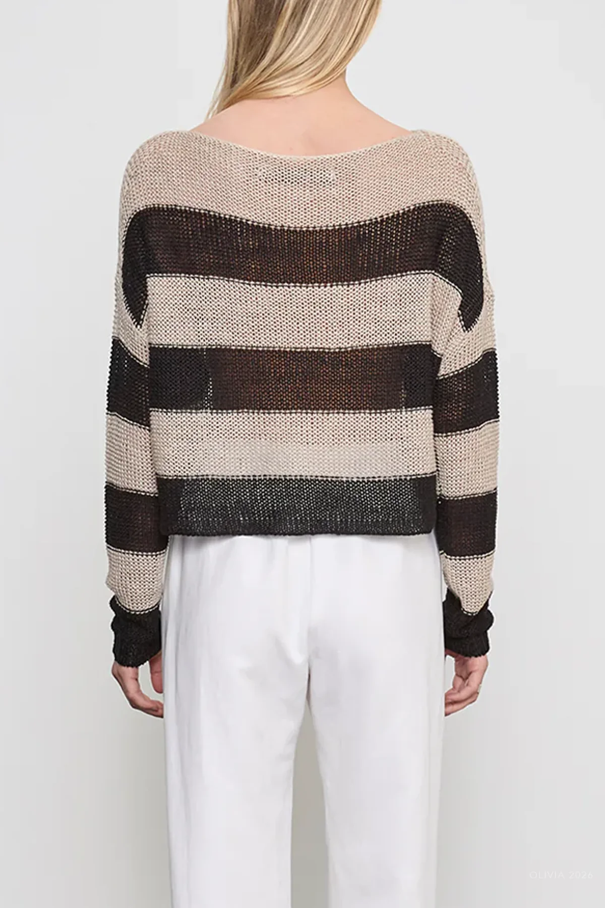 Stripe Linen Bateau Sweater in Black Oatmeal - Image 3