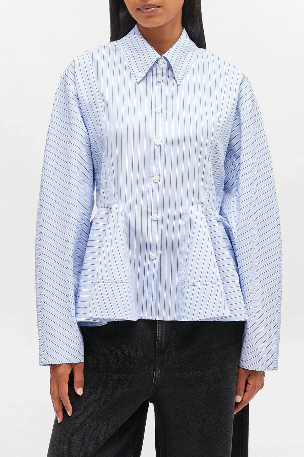 Stripe Peplum Shirt in Lavender Lustre - Image 2