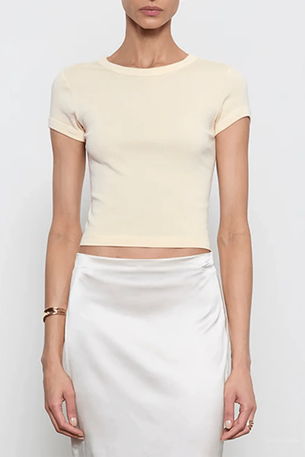 Supima Baby Rib Cropped Tee in Flan - Image 2