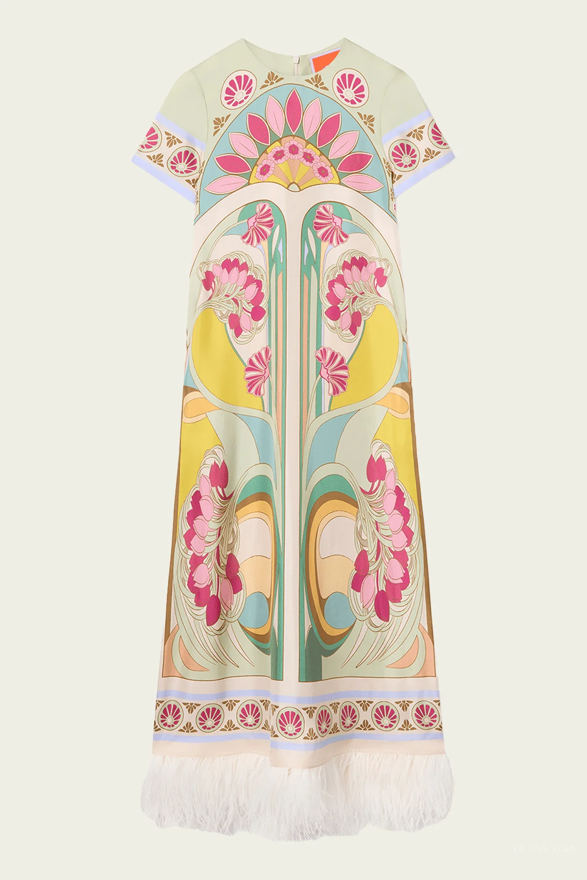 Swing Dress with Feathers in Tulip Placee