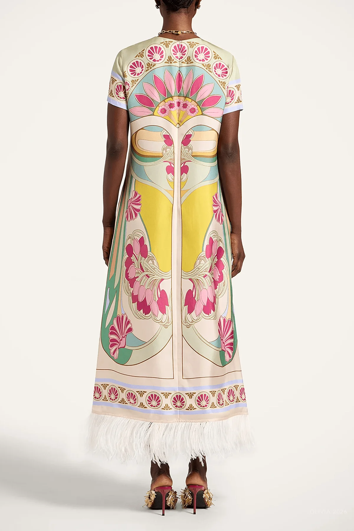 Swing Dress with Feathers in Tulip Placee - Image 3