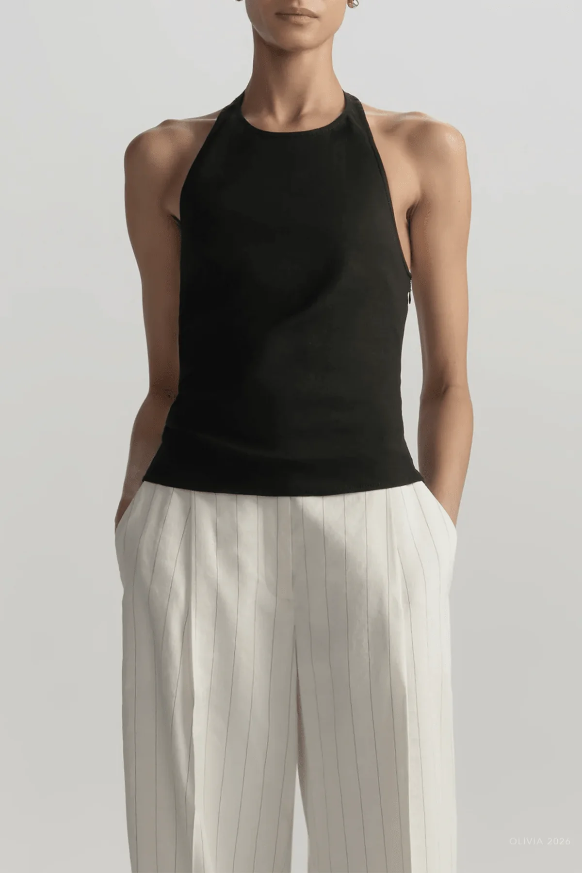 Sylvie Linen Halter Top in Black - Image 2