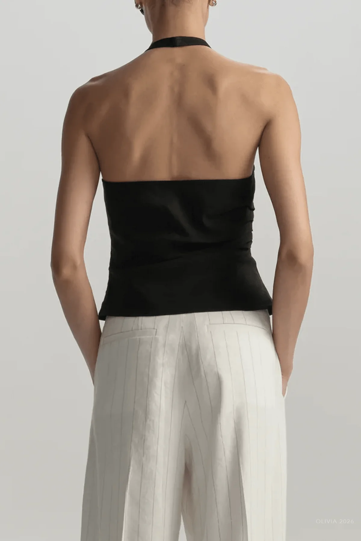 Sylvie Linen Halter Top in Black - Image 3