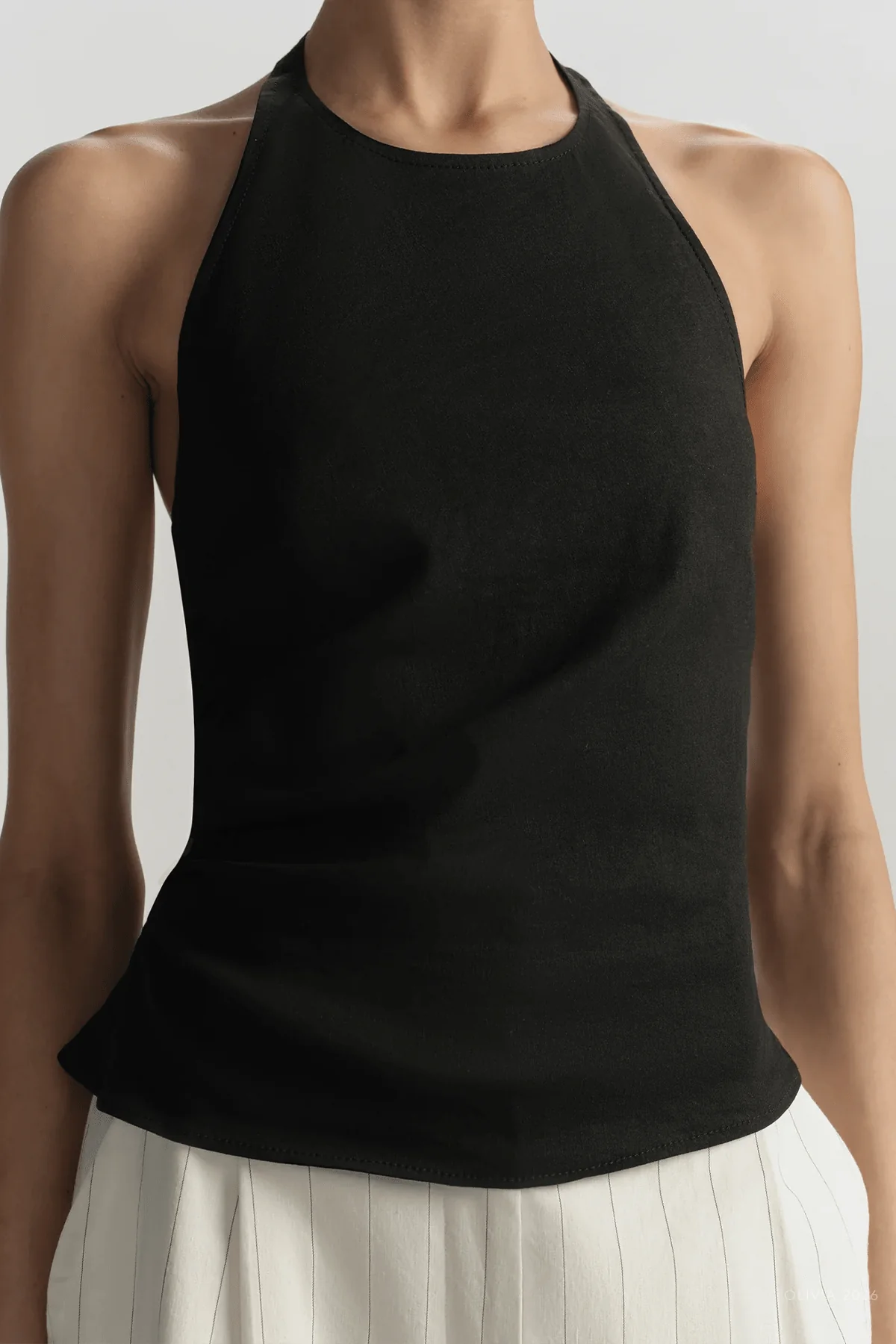Sylvie Linen Halter Top in Black - Image 4