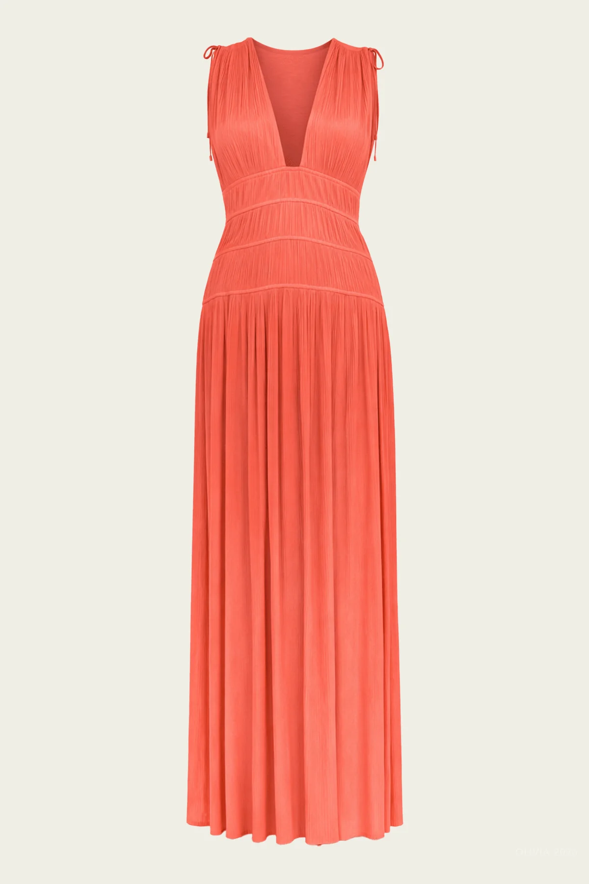 Tasneem Deep V Gown in Coral