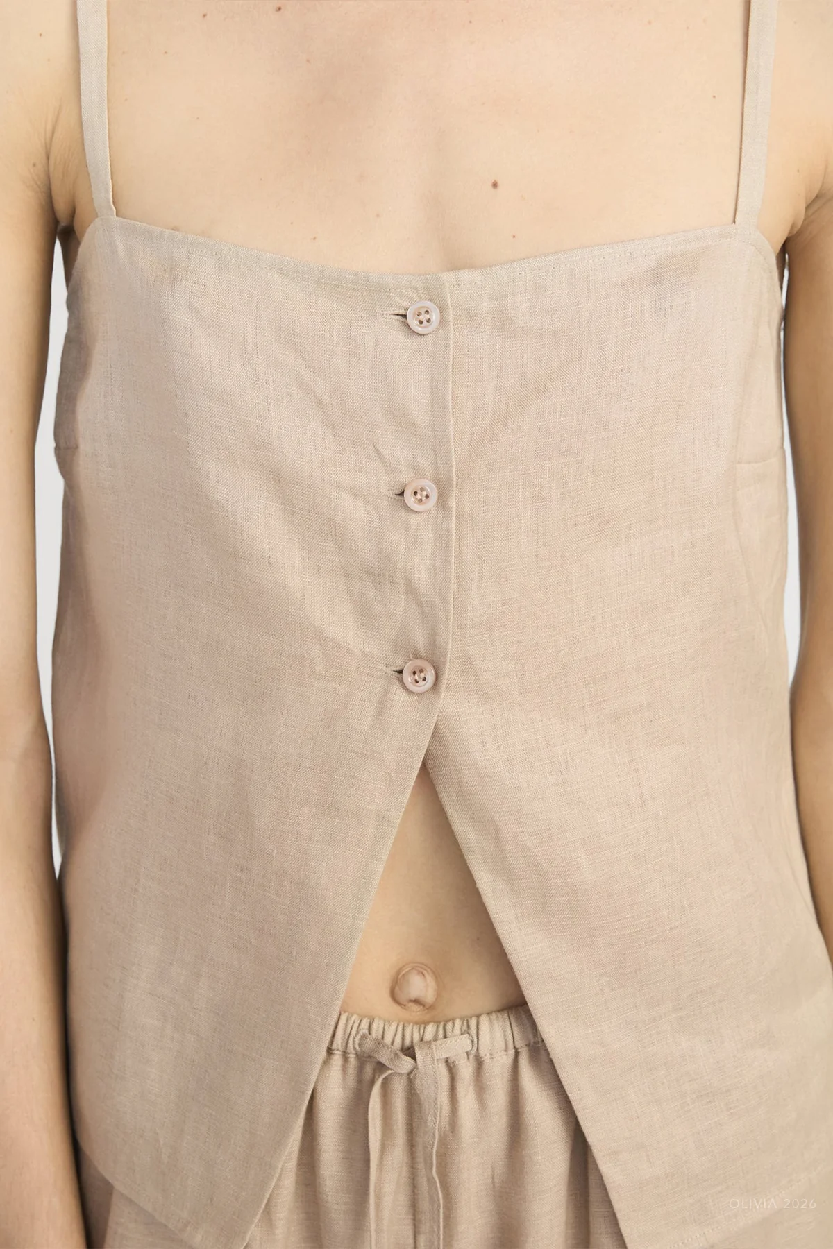 The Linen Button Cami in Flax - Image 4
