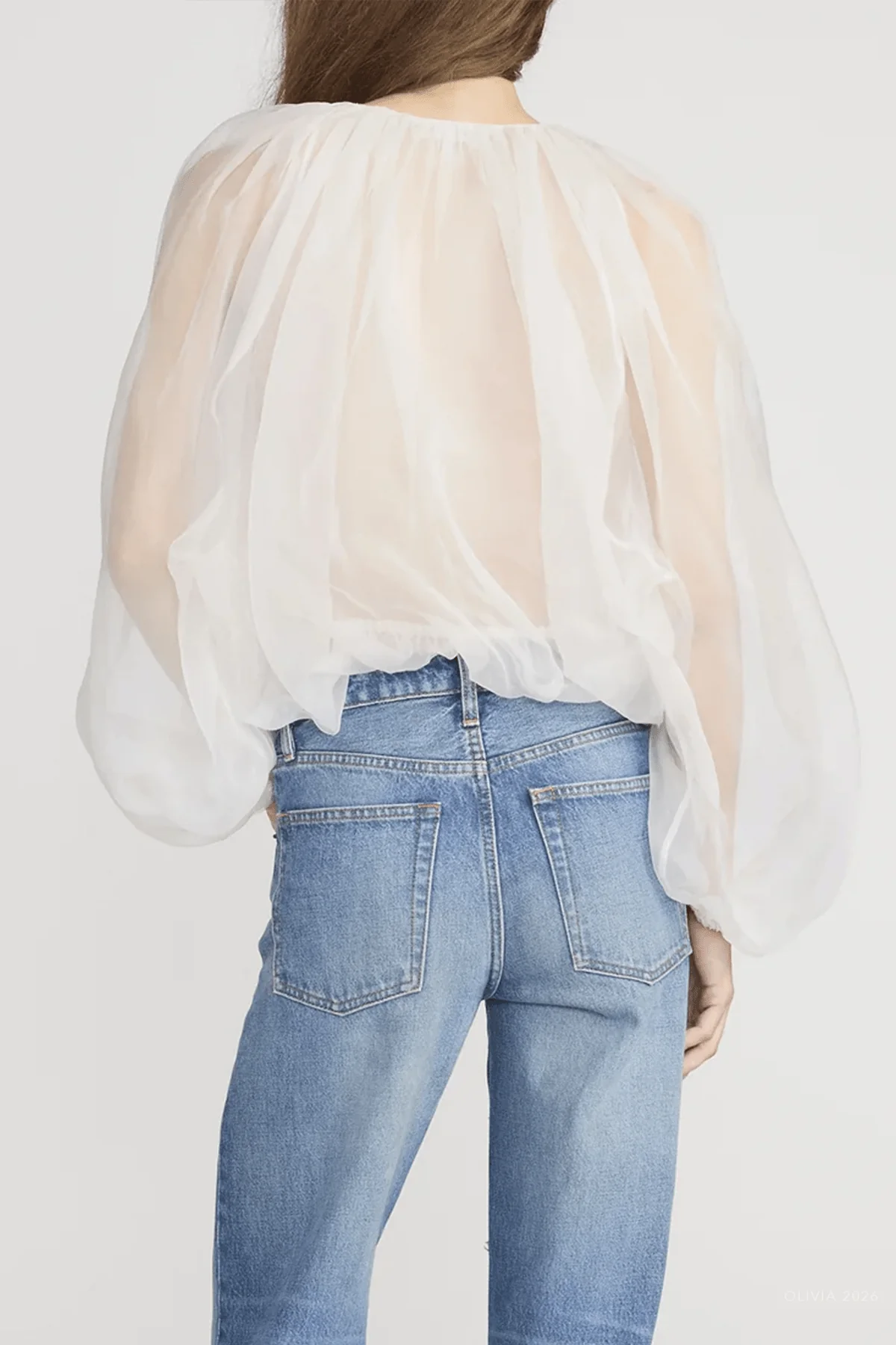 The Sheer Balloon Blouse in Cream - Image 3
