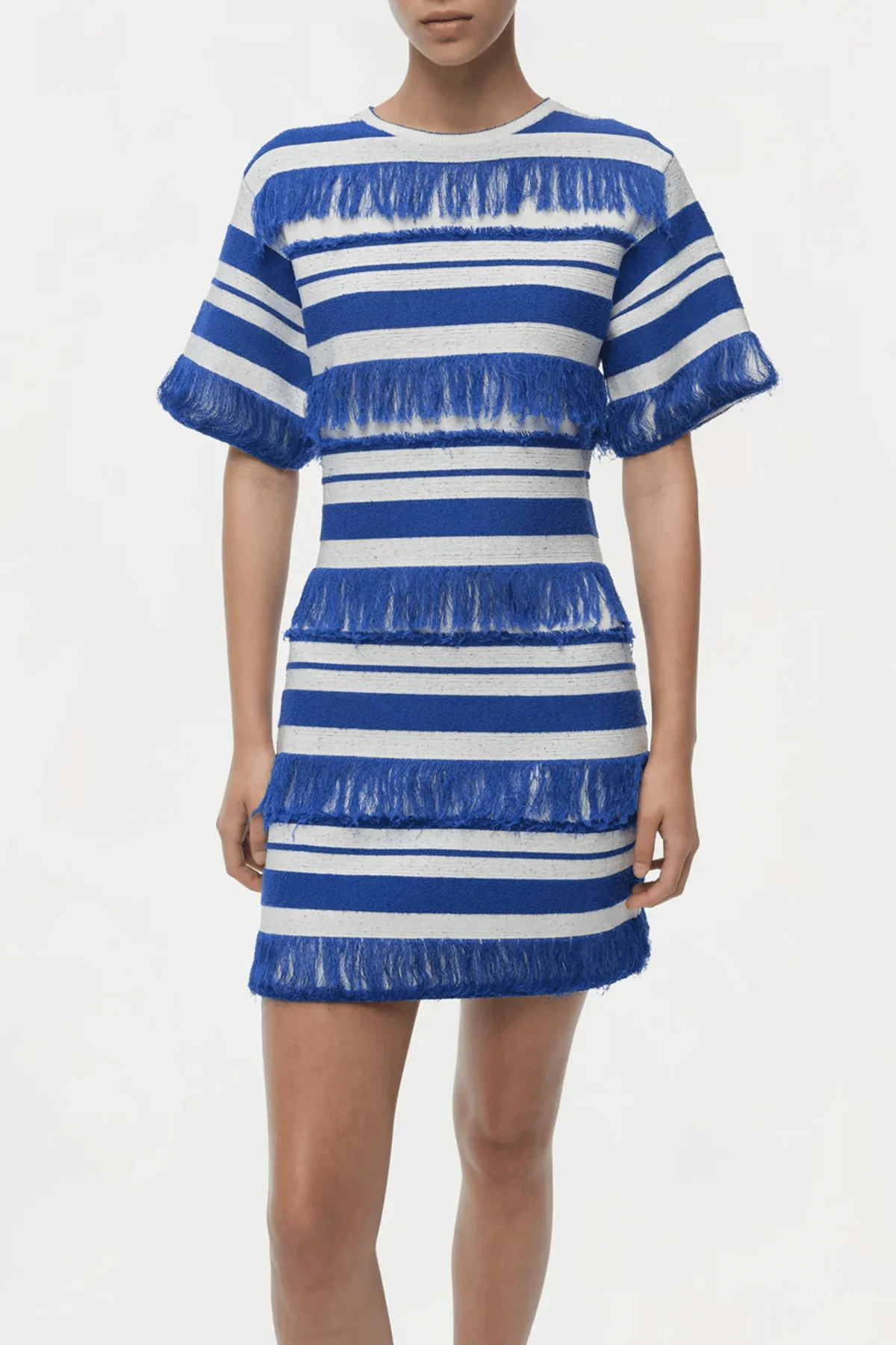 Torrance Knit Mini Dress in Royal Blue Stripe - Image 2