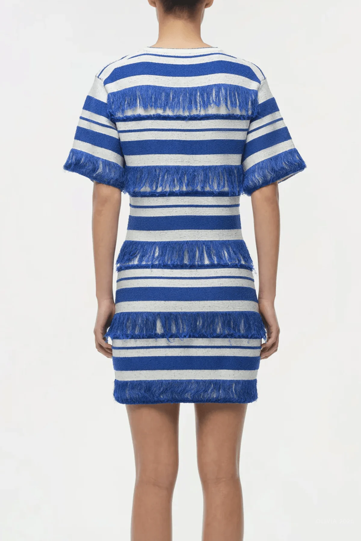 Torrance Knit Mini Dress in Royal Blue Stripe - Image 3