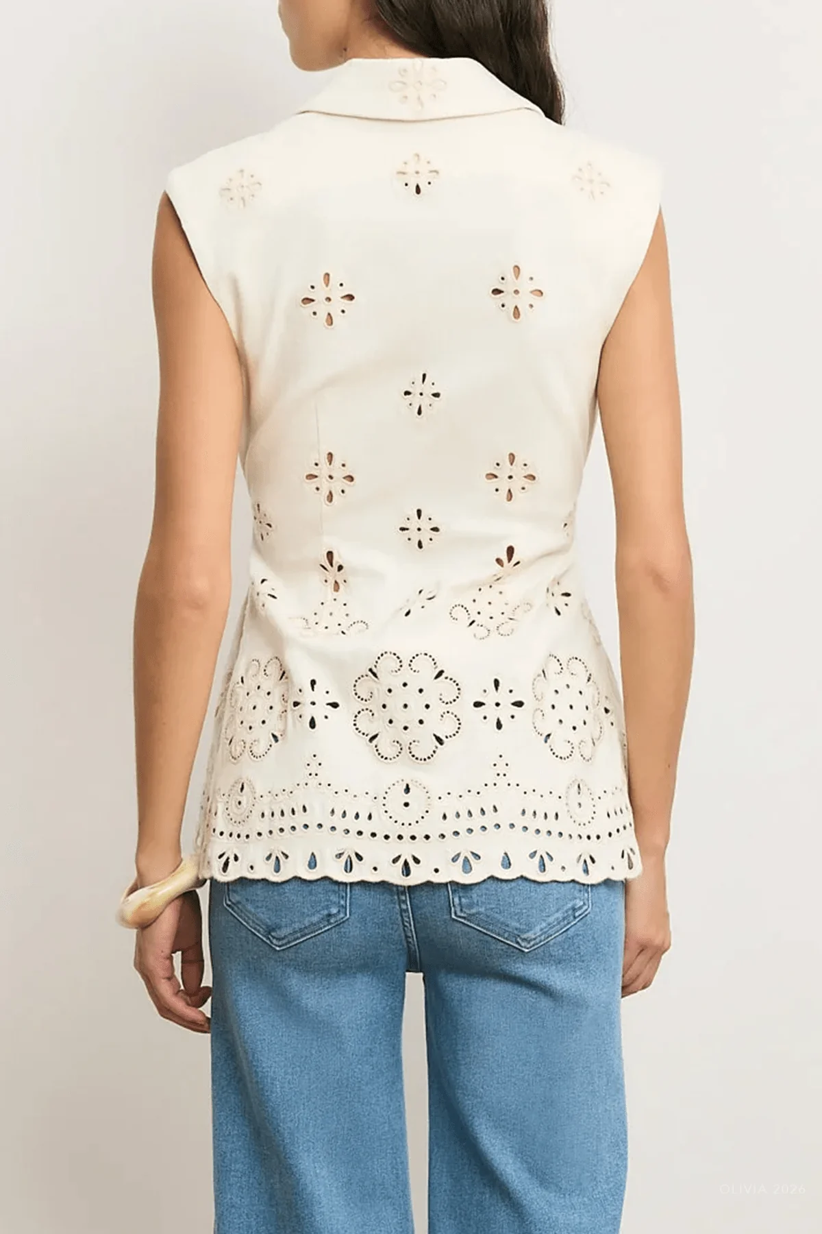 Townes Eyelet Vest in Dove White - Image 3