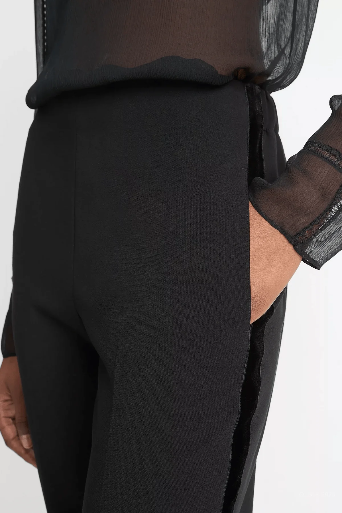 Velvet-Trim Pull-On Pant in Black - Image 4