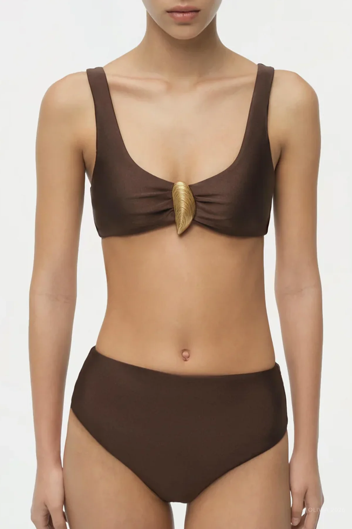 Veyra Shell Bikini Top in Chocolate - Image 2