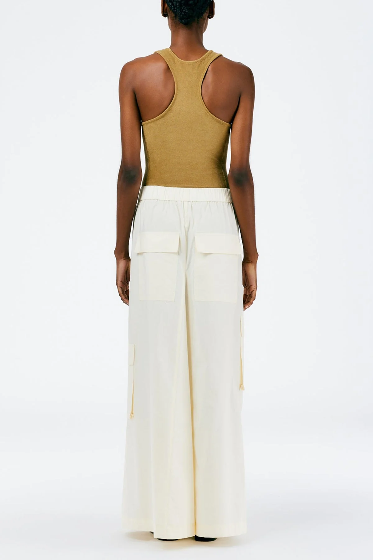 Vintage Cotton Pull On Cargo Godet Skirt in Cream - Image 2
