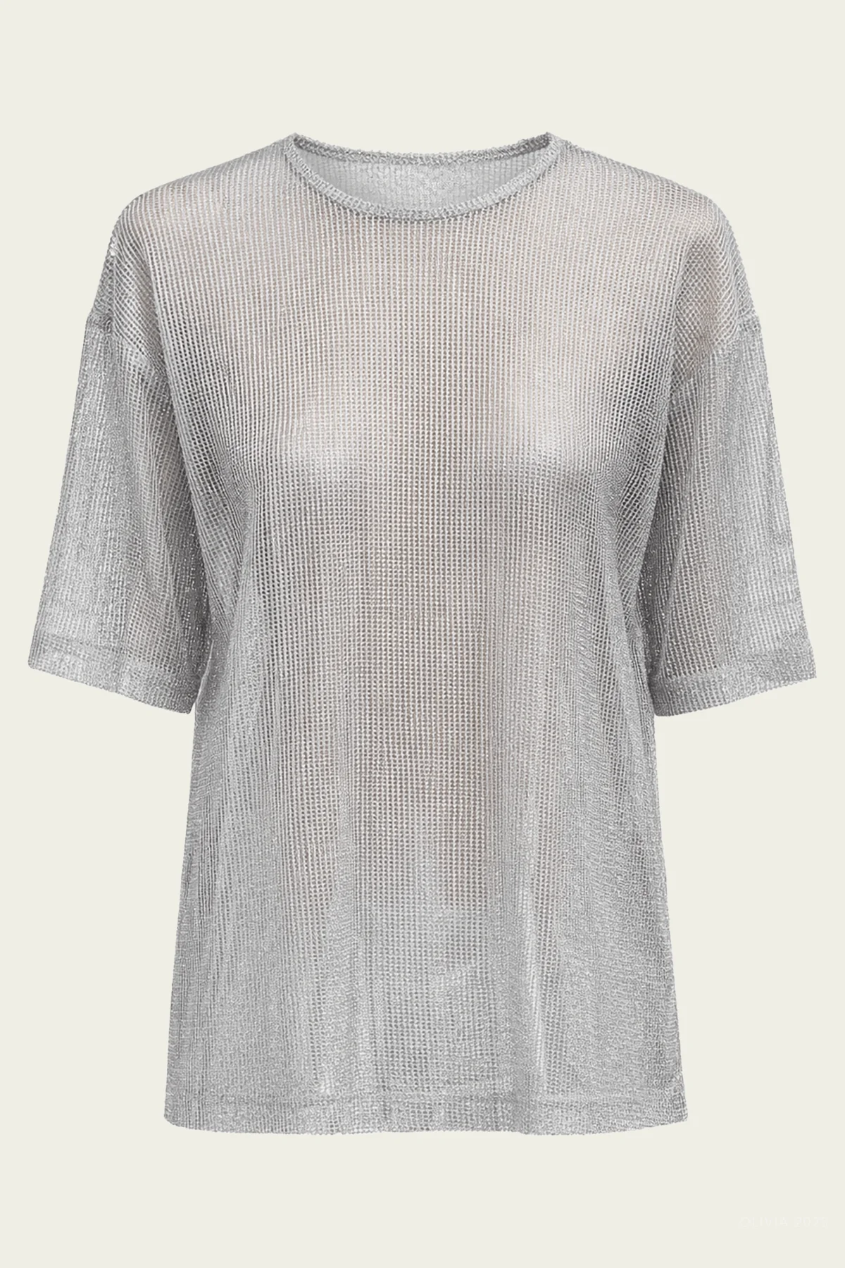 Viscose Metallic Mesh Easy T-Shirt in Silver