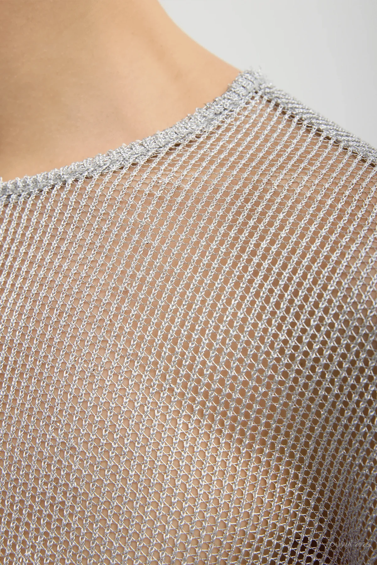Viscose Metallic Mesh Easy T-Shirt in Silver - Image 4