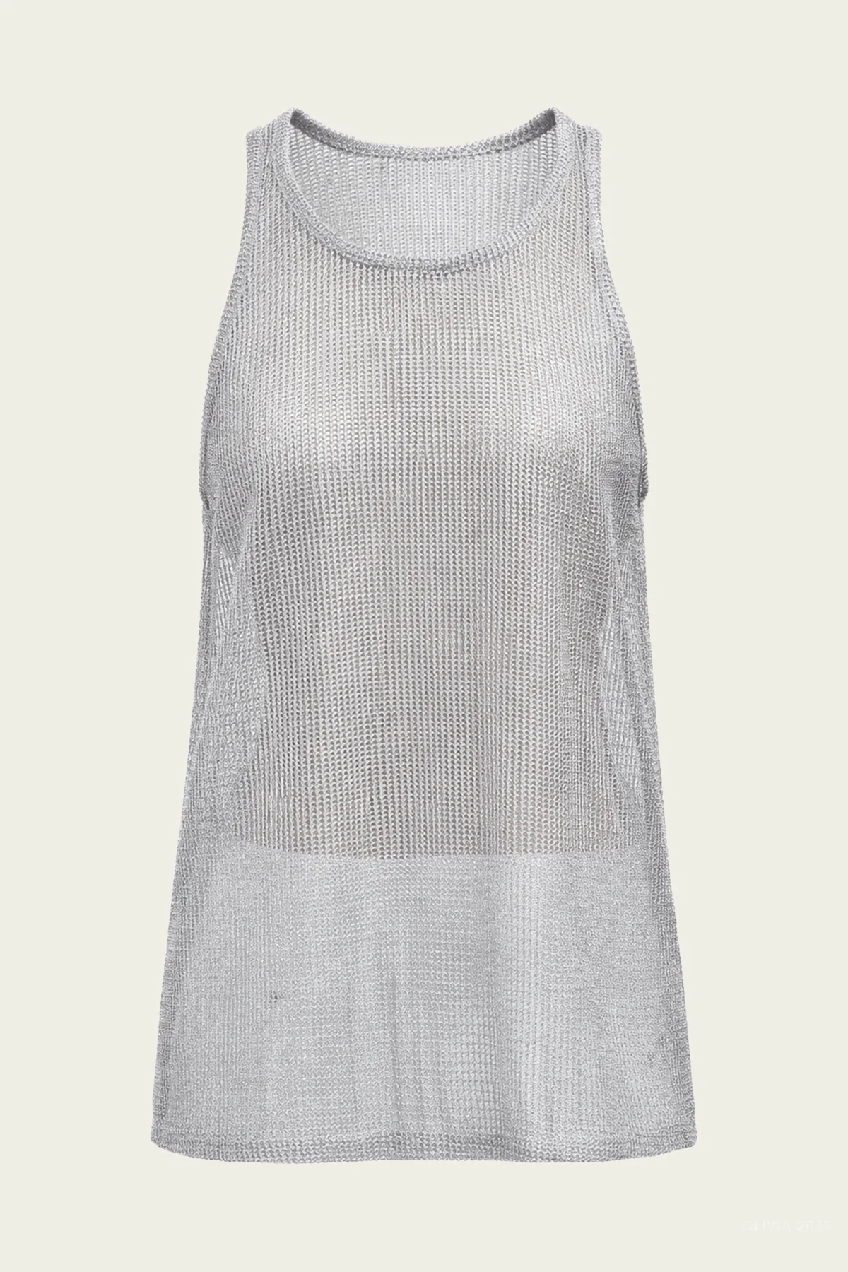 Viscose Metallic Ribbed Tank in Silver